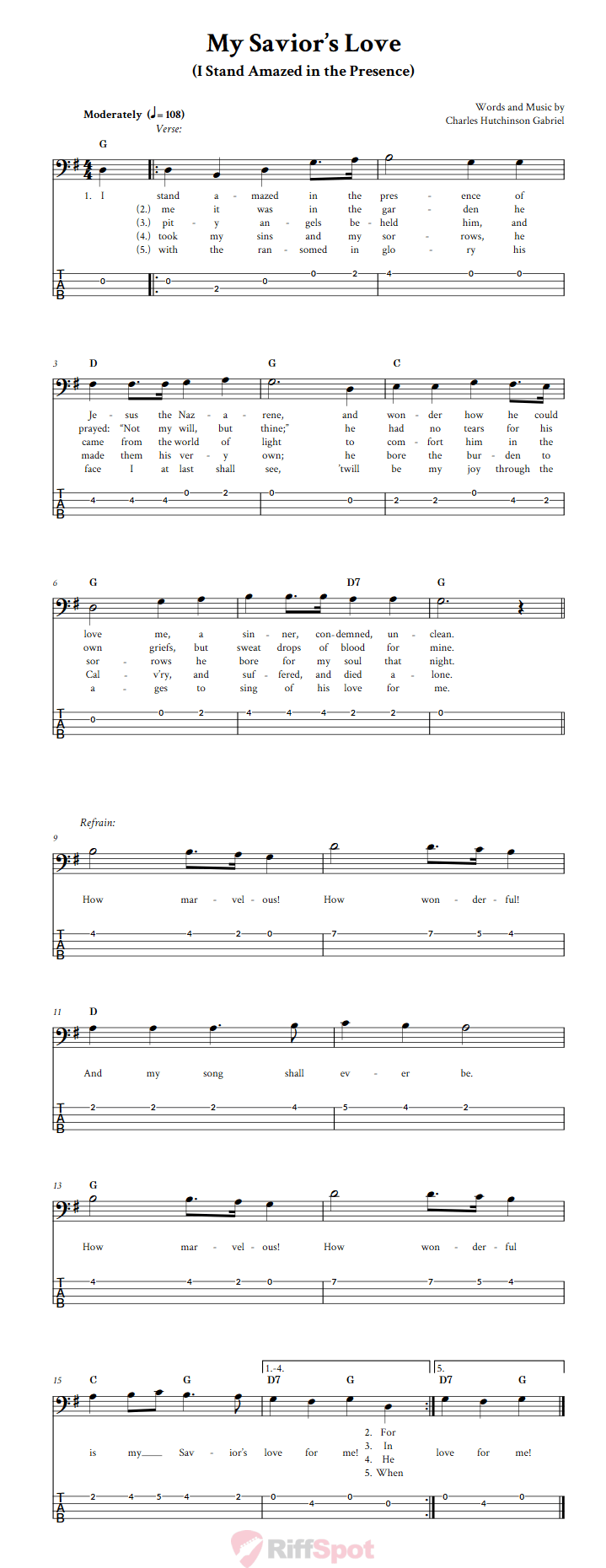 My Savior's Love  Bass Guitar Tab