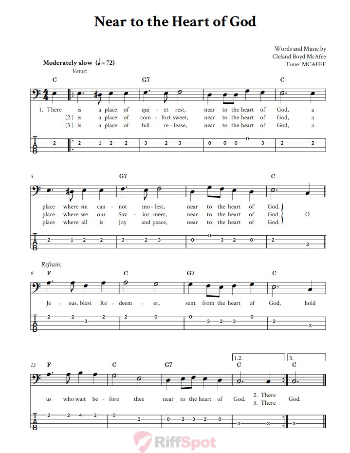 Near to the Heart of God  Bass Guitar Tab