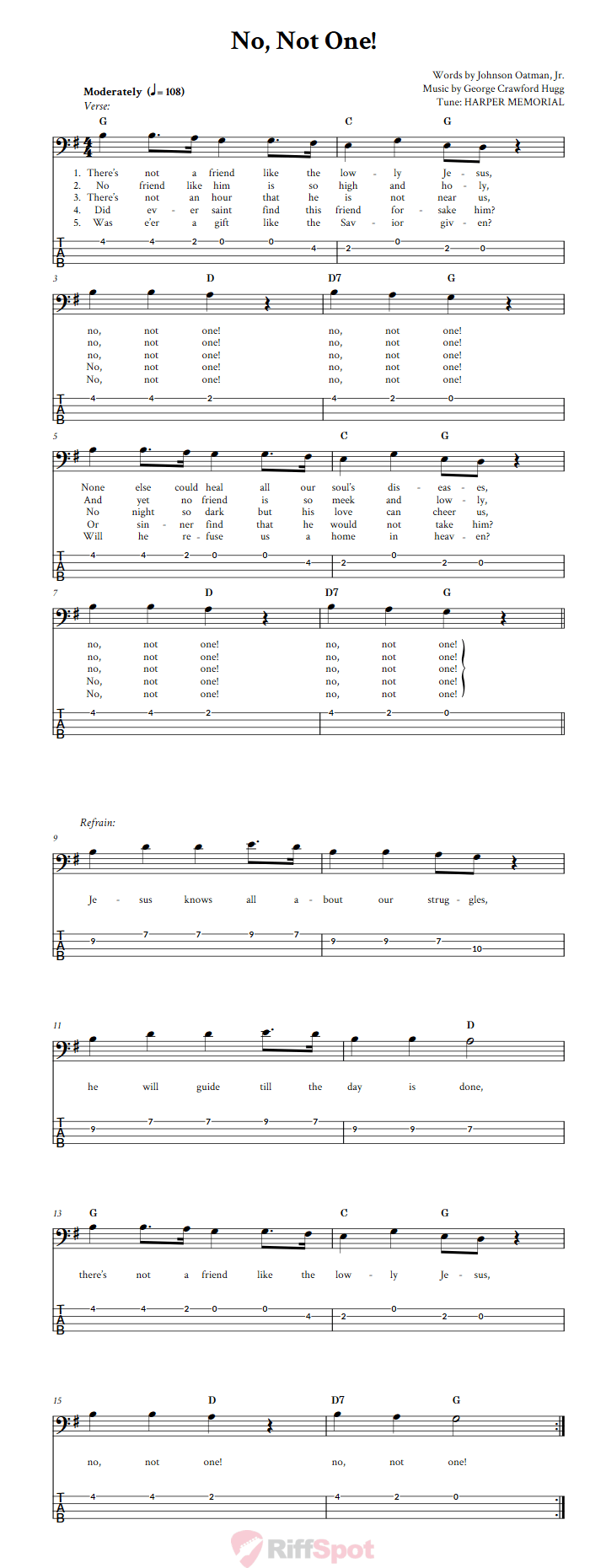 No, Not One!  Bass Guitar Tab