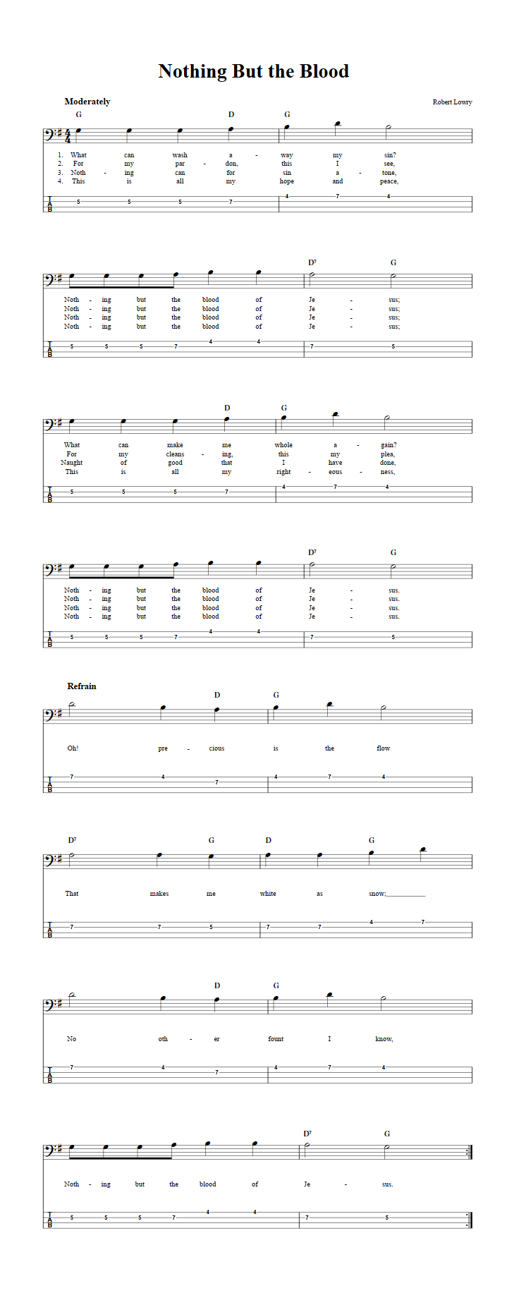 Nothing But the Blood  Bass Guitar Tab