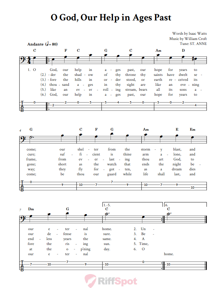 O God, Our Help in Ages Past  Bass Guitar Tab