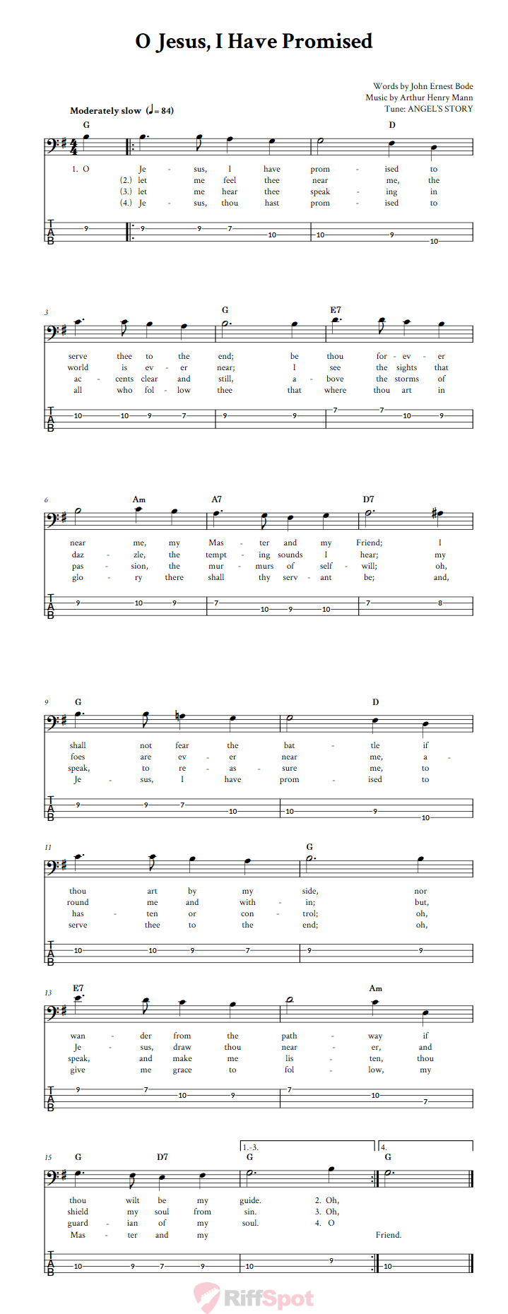 O Jesus, I Have Promised  Bass Guitar Tab