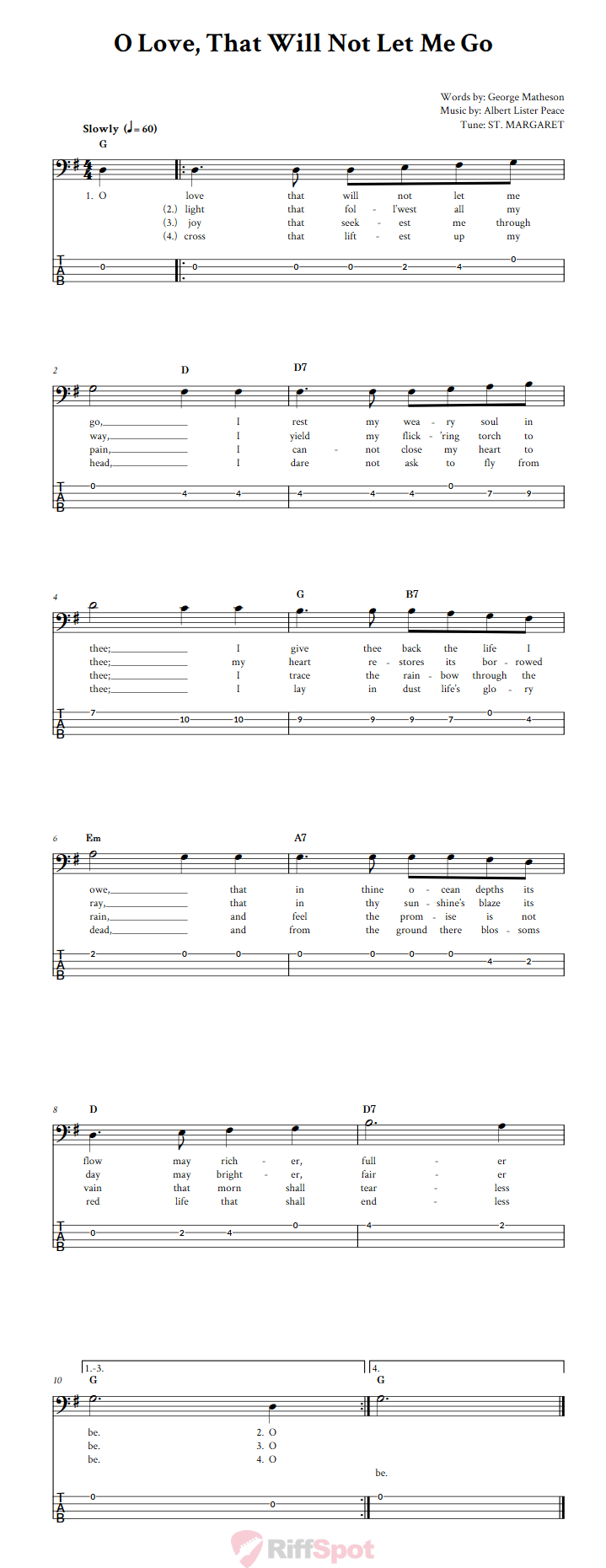 O Love That Will Not Let Me Go  Bass Guitar Tab