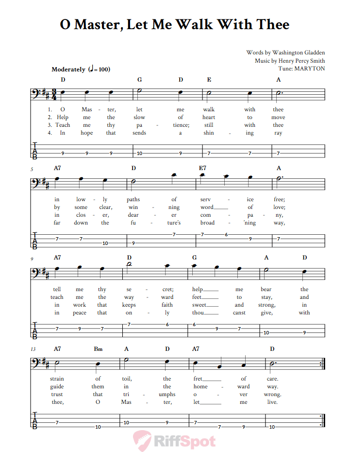 O Master Let Me Walk With Thee  Bass Guitar Tab