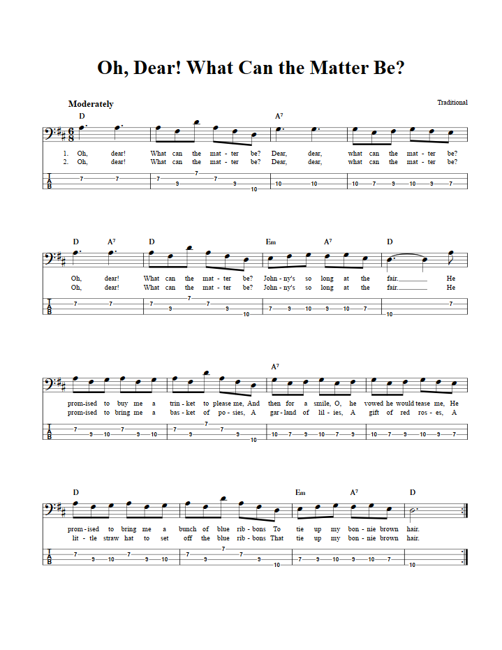 Oh, Dear! What Can the Matter Be?  Bass Guitar Tab