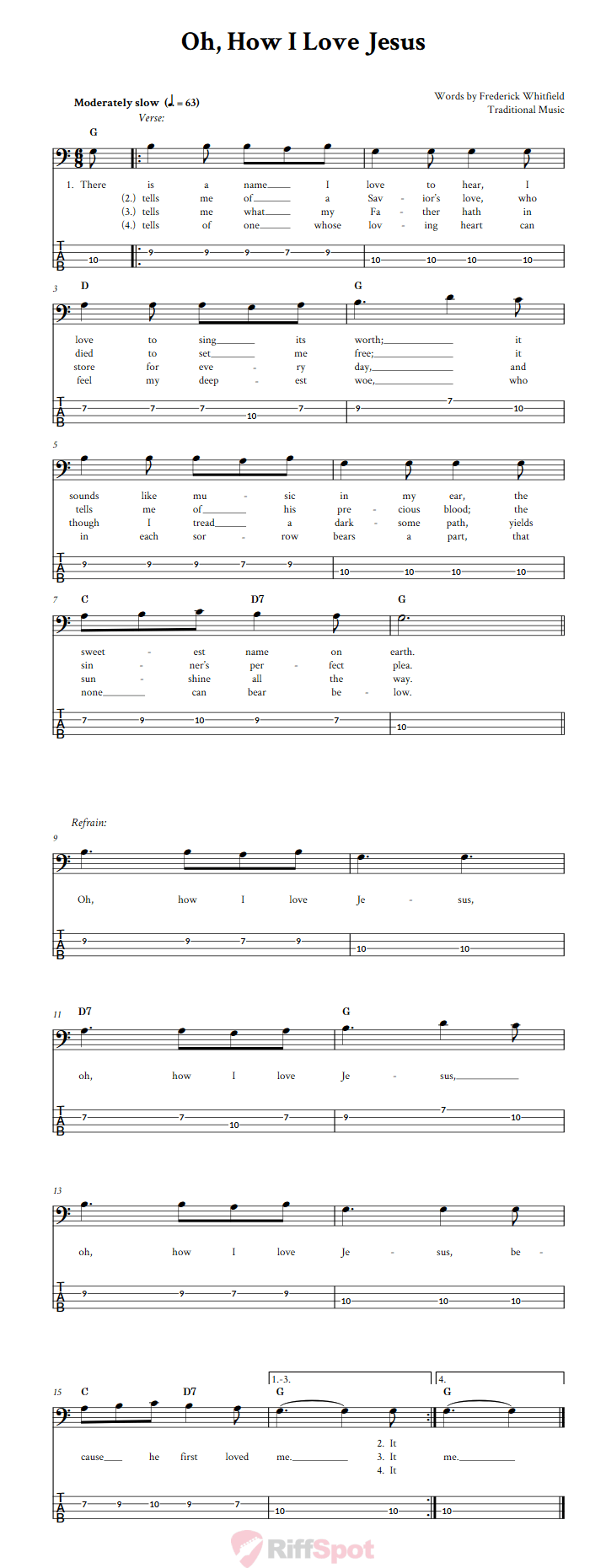 Oh, How I Love Jesus  Bass Guitar Tab