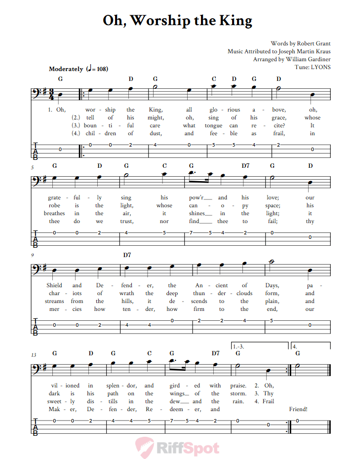 Oh, Worship the King  Bass Guitar Tab