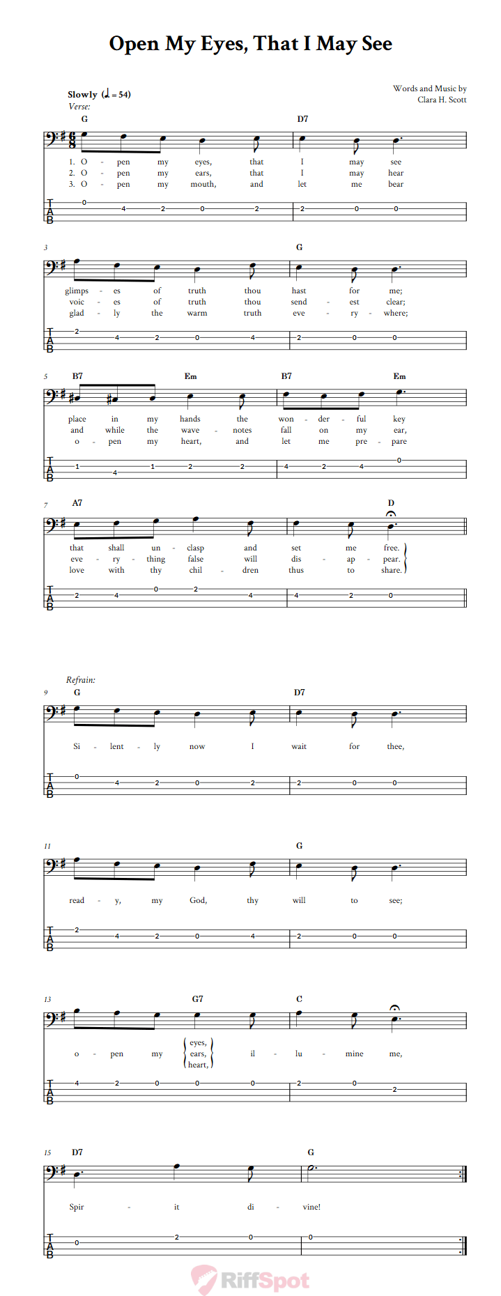 Open My Eyes, That I May See  Bass Guitar Tab