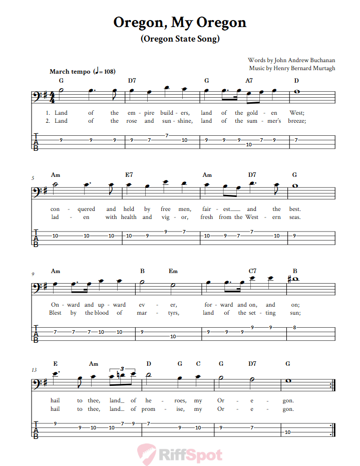 Oregon, My Oregon  Bass Guitar Tab