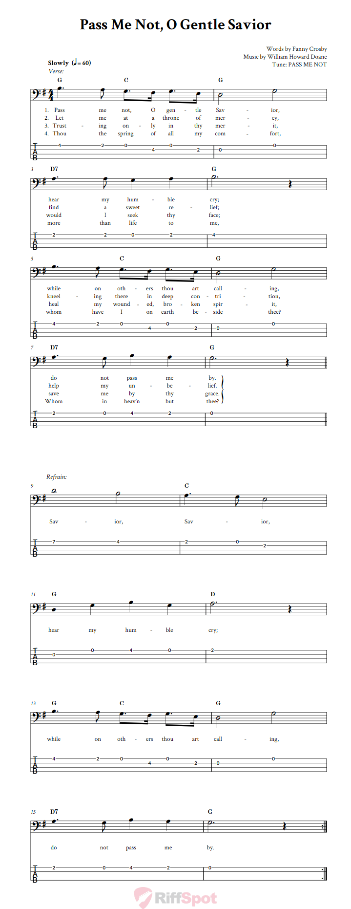 Pass Me Not, O Gentle Savior  Bass Guitar Tab