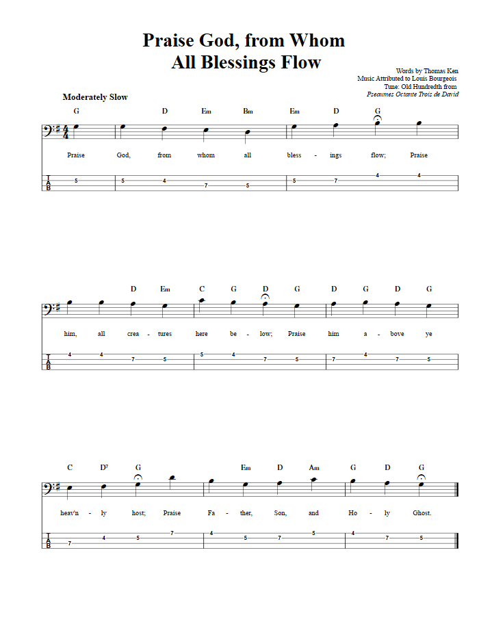 Praise God From Whom All Blessings Flow  Bass Guitar Tab