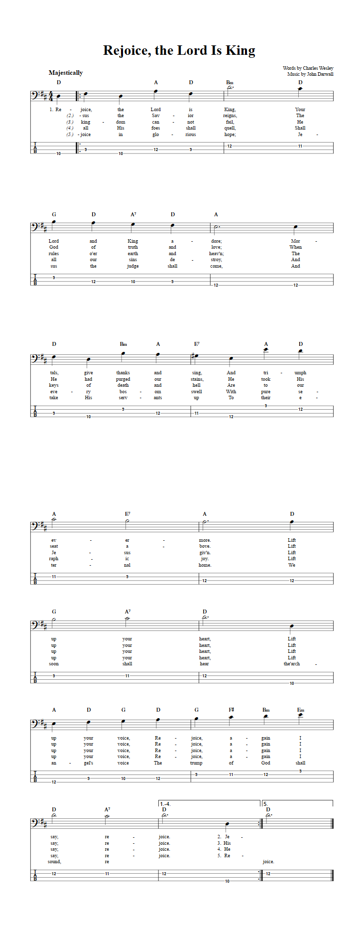 Rejoice, the Lord Is King  Bass Guitar Tab