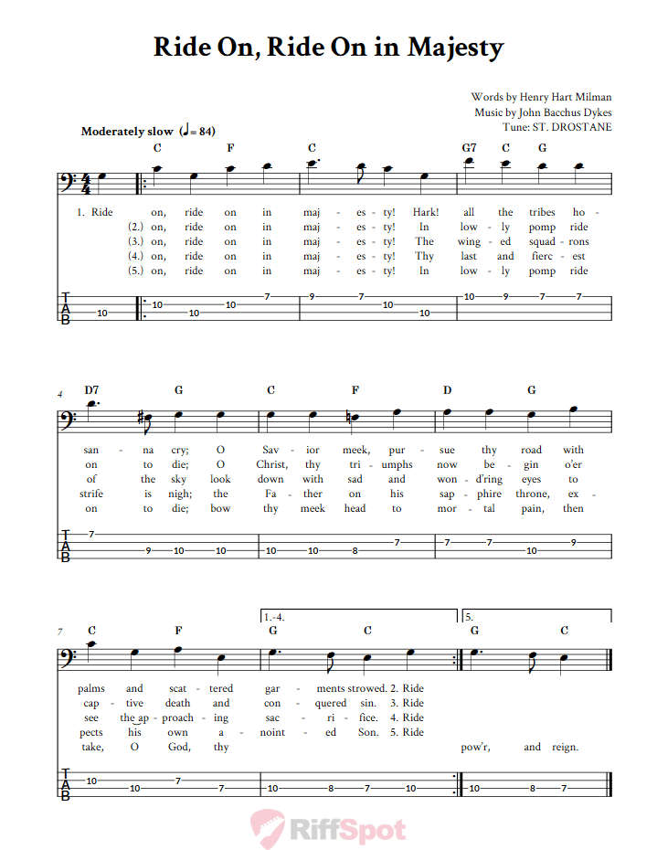 Ride On! Ride On In Majesty  Bass Guitar Tab