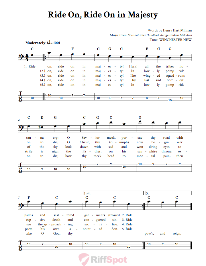 Ride On, Ride On in Majesty  Bass Guitar Tab