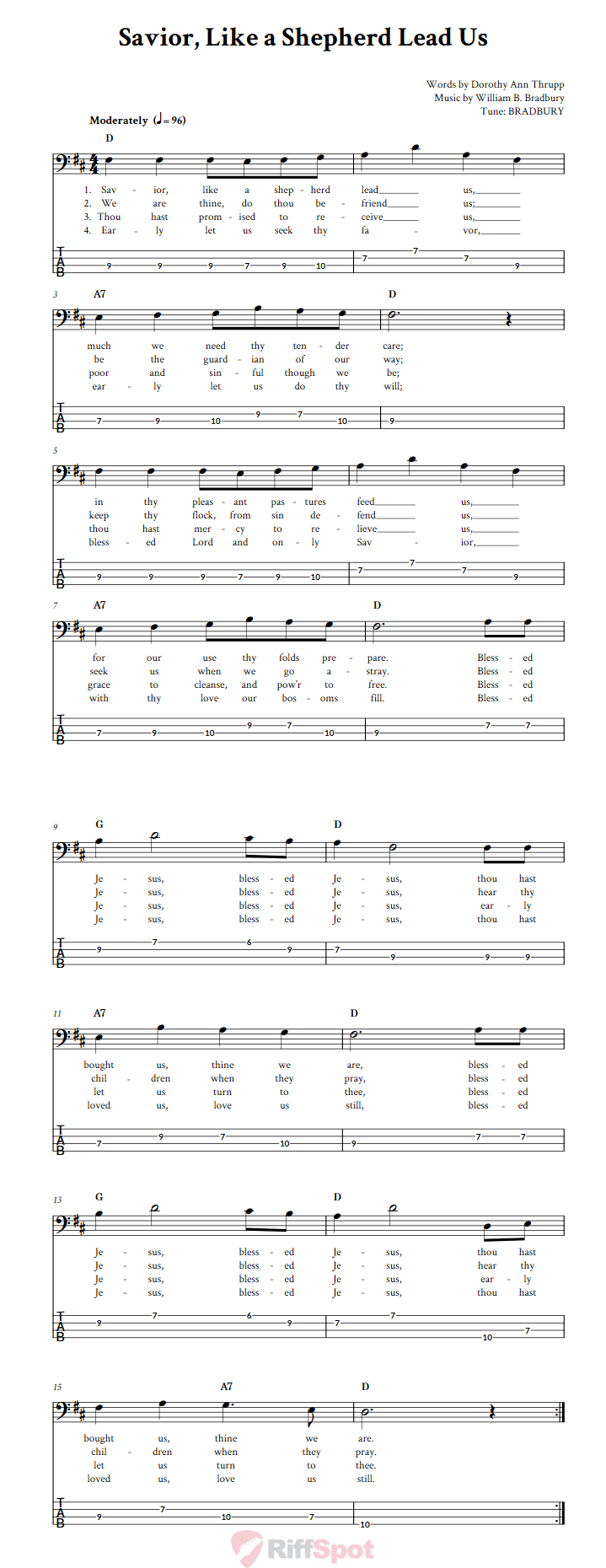 Savior, Like A Shepherd Lead Us  Bass Guitar Tab