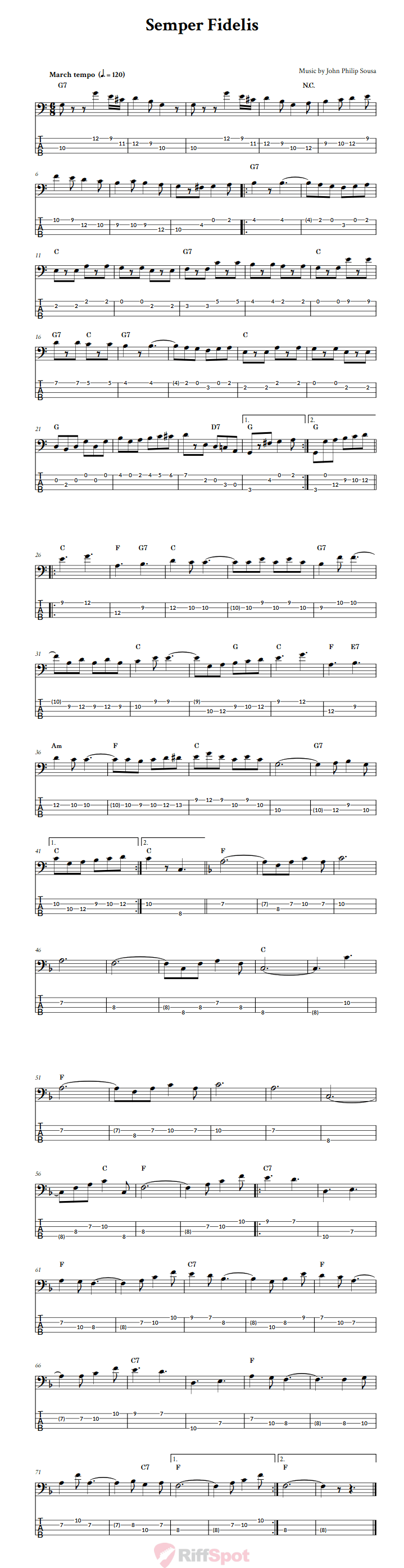 Semper Fidelis  Bass Guitar Tab