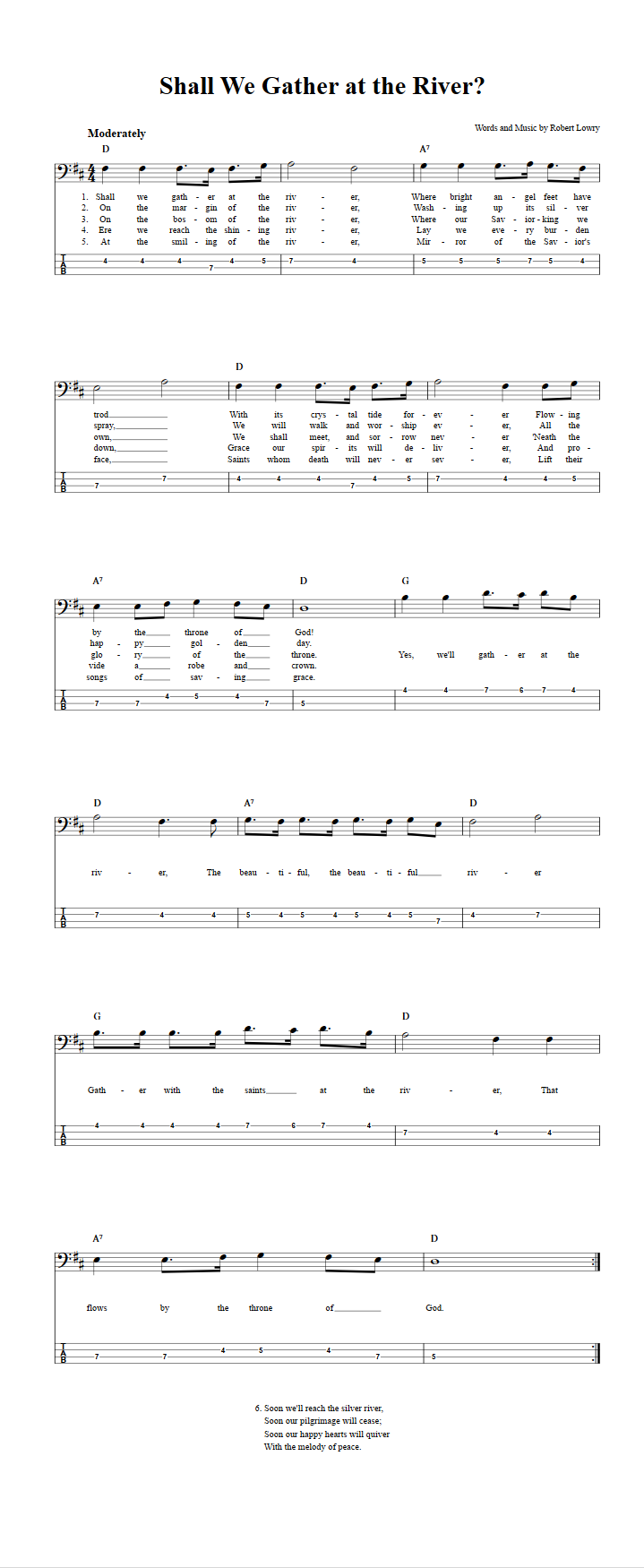 Shall We Gather at the River?  Bass Guitar Tab