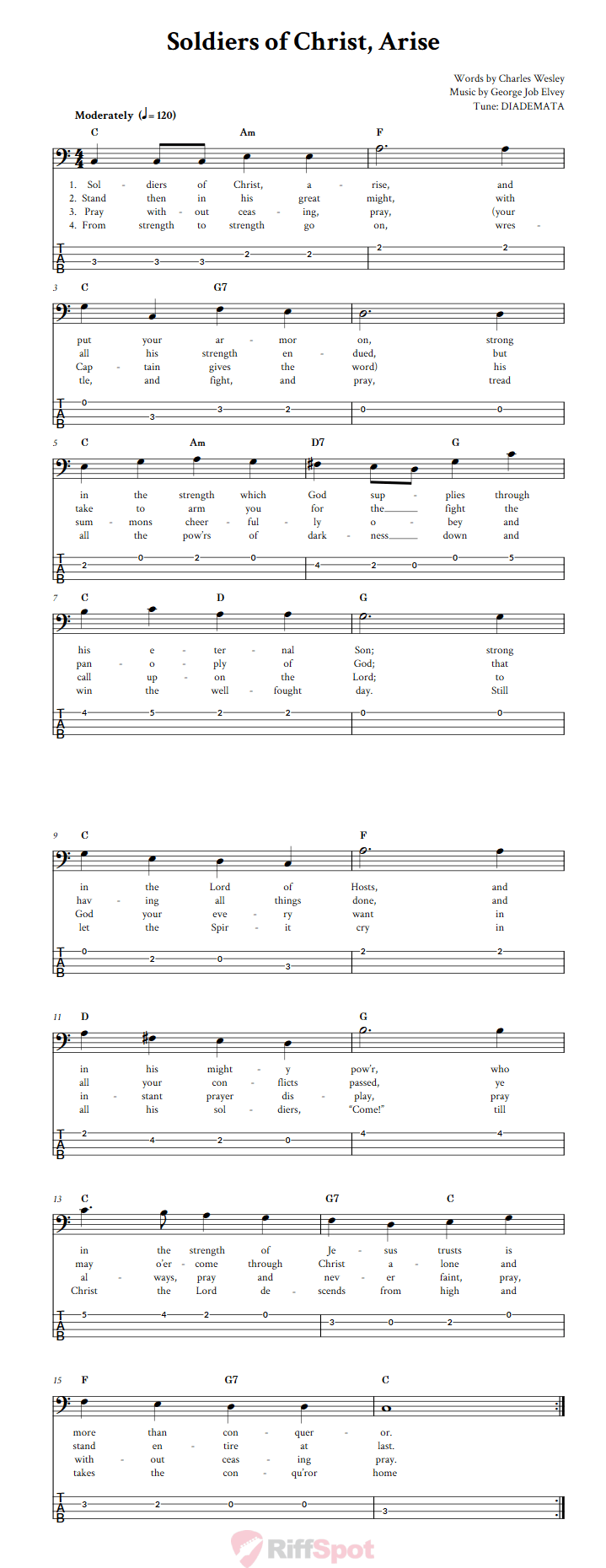 Soldiers of Christ, Arise  Bass Guitar Tab