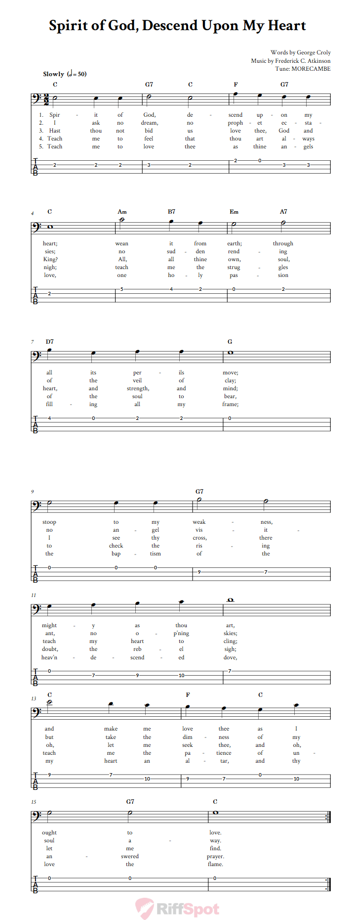 Spirit of God, Descend Upon My Heart  Bass Guitar Tab