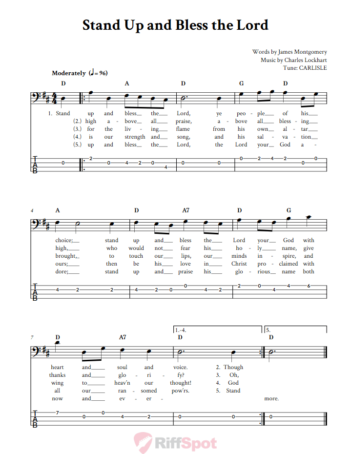 Stand Up and Bless the Lord  Bass Guitar Tab