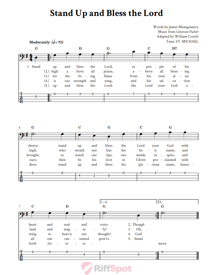 Stand Up and Bless the Lord  Bass Guitar Tab