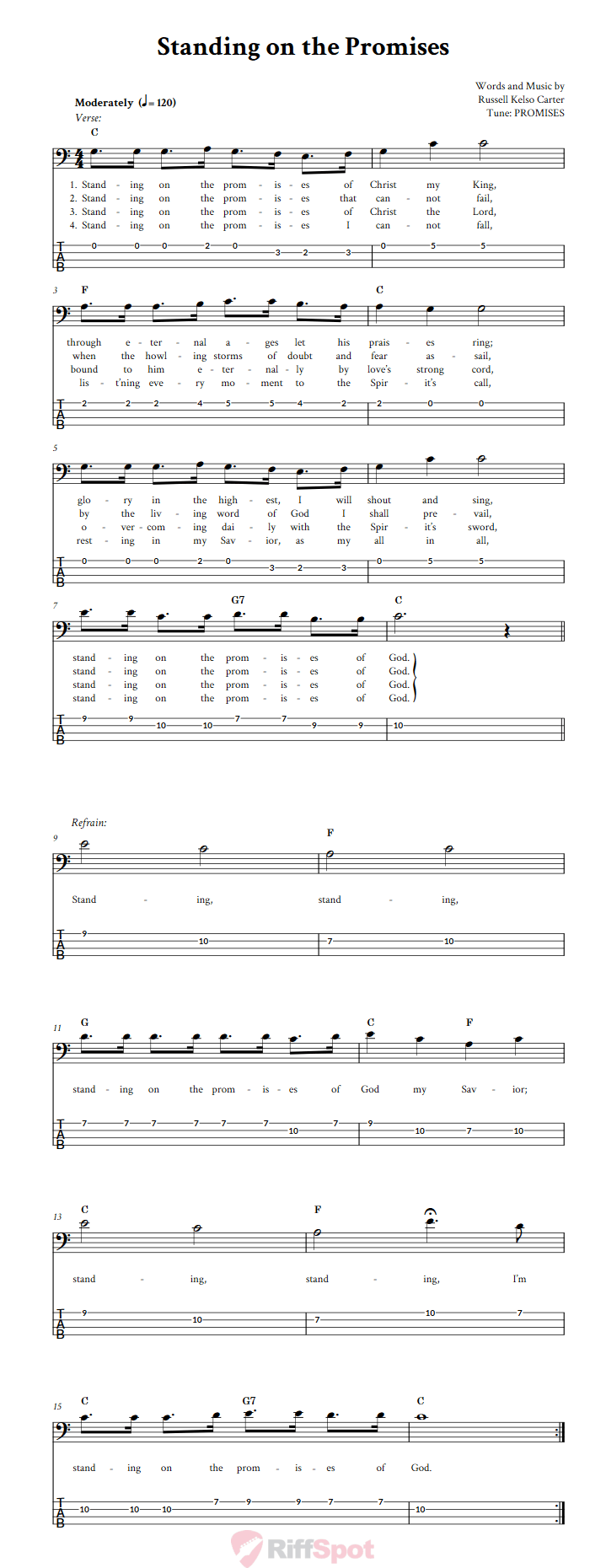 Standing on the Promises  Bass Guitar Tab