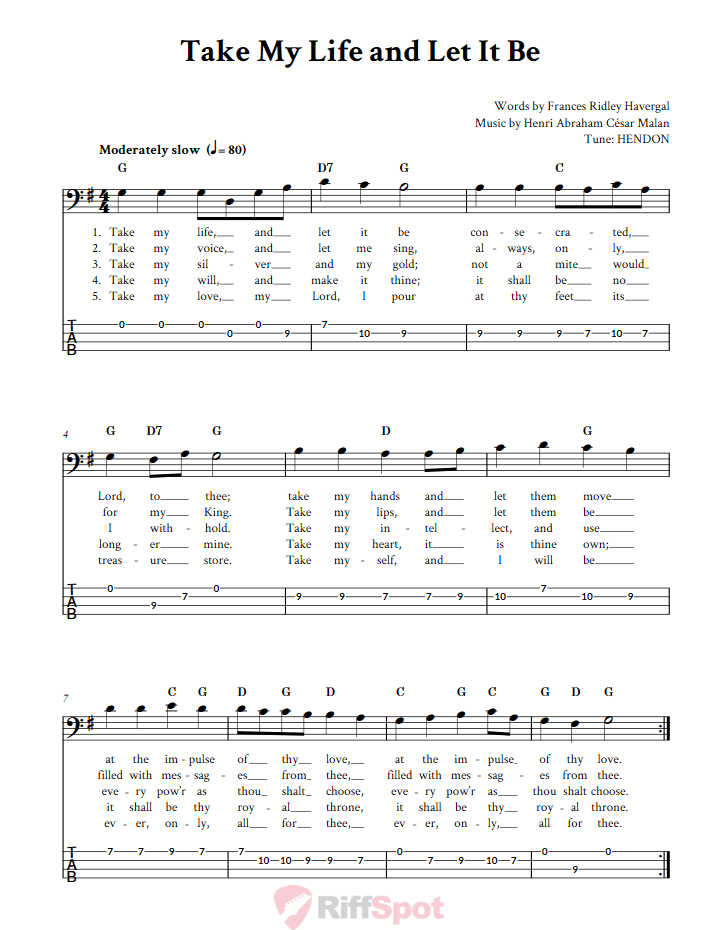 Take My Life And Let It Be  Bass Guitar Tab