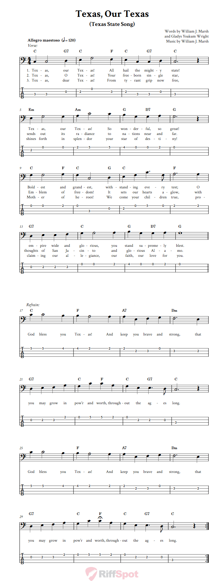 Texas, Our Texas  Bass Guitar Tab