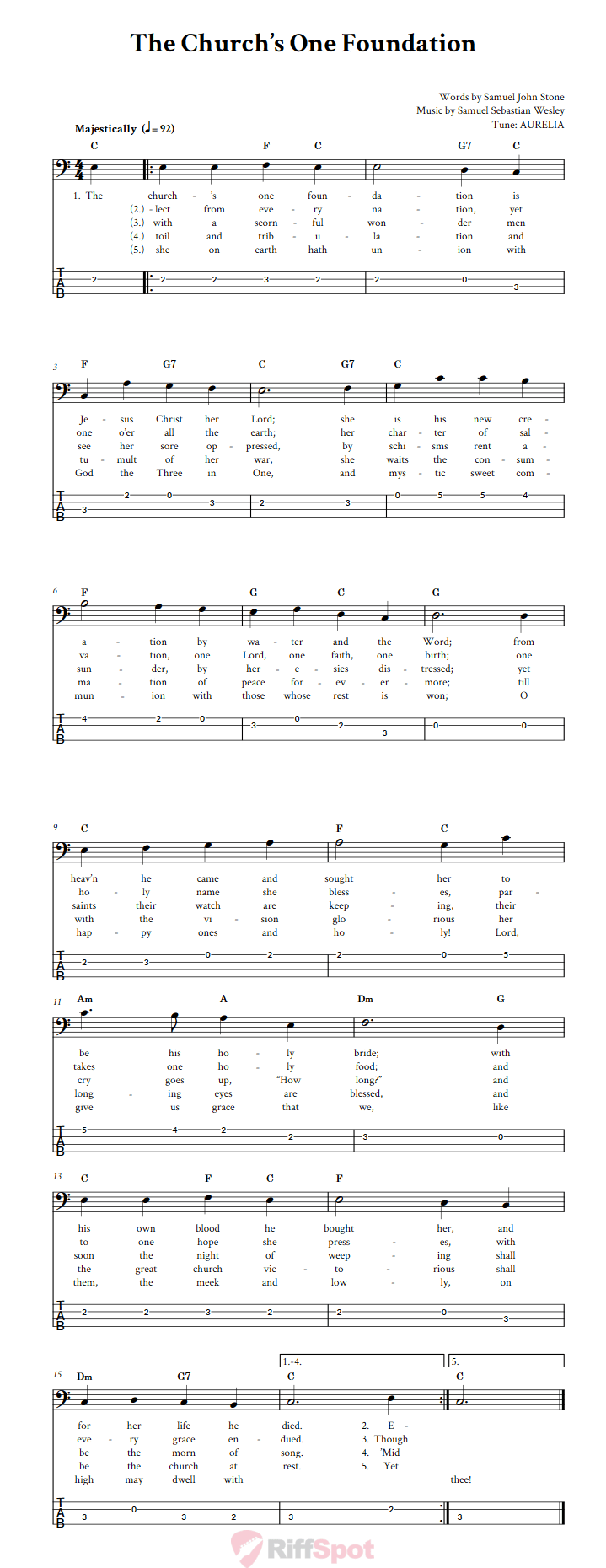 The Church's One Foundation  Bass Guitar Tab