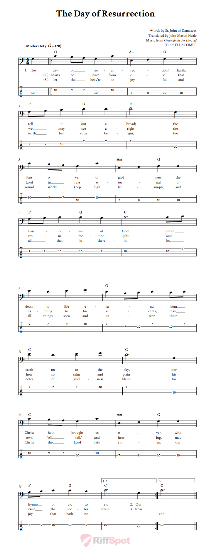 The Day of Resurrection  Bass Guitar Tab