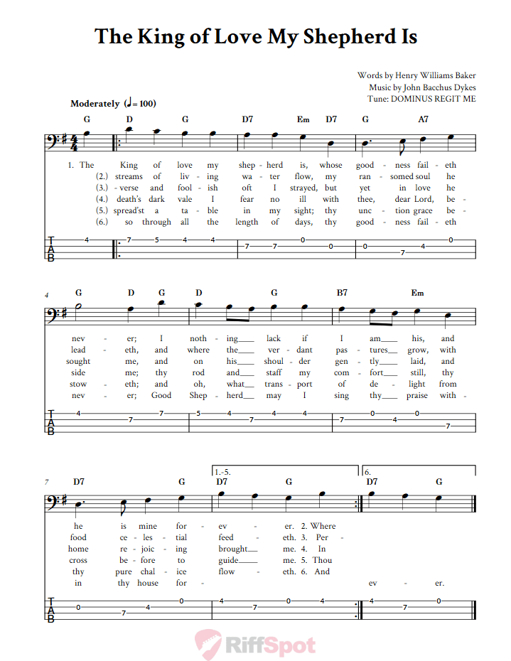 The King Of Love My Shepherd Is  Bass Guitar Tab