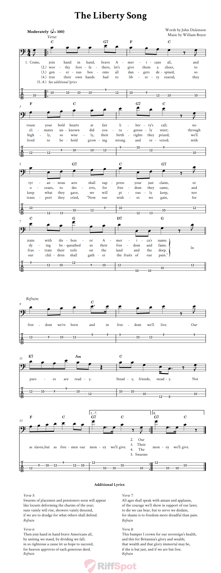 The Liberty Song  Bass Guitar Tab