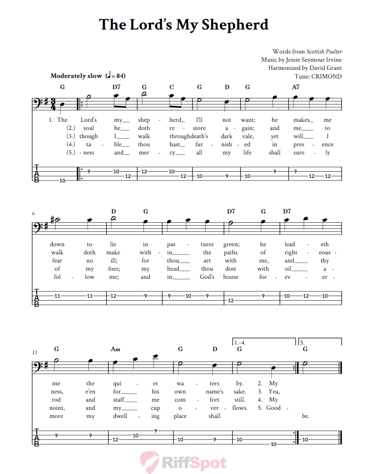 The Lord's My Shepherd  Bass Guitar Tab