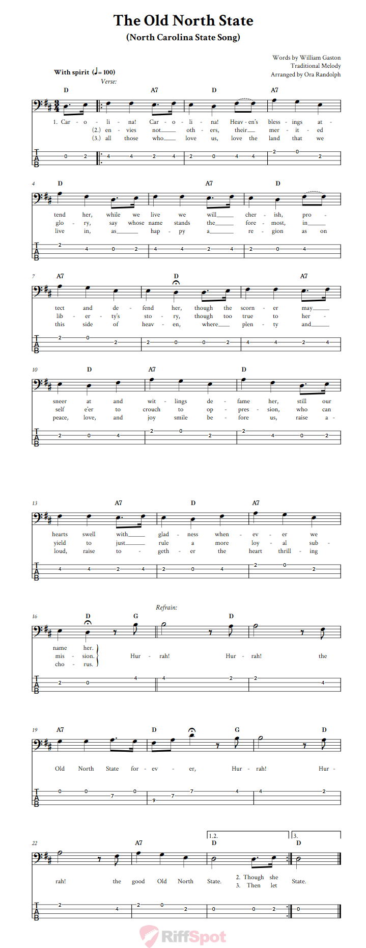 The Old North State  Bass Guitar Tab