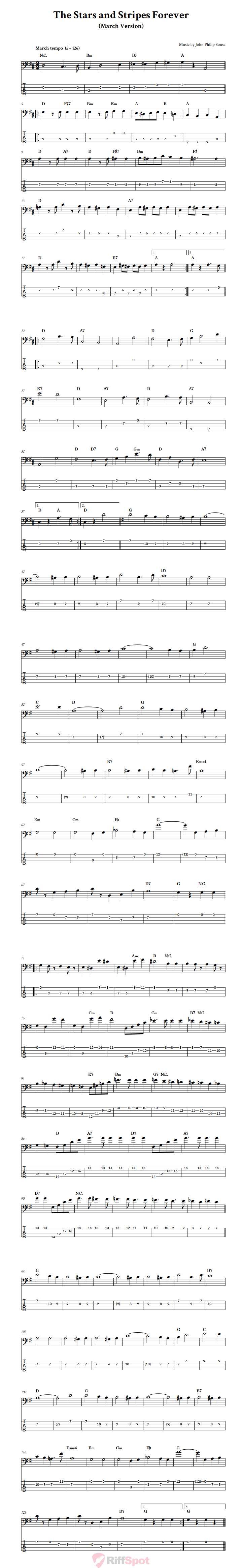 The Stars and Stripes Forever (March)  Bass Guitar Tab