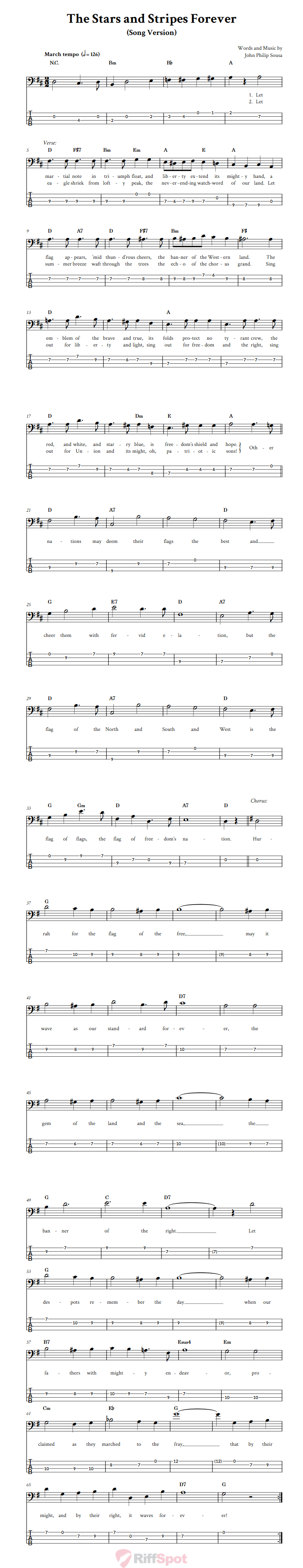 The Stars and Stripes Forever (Song)  Bass Guitar Tab