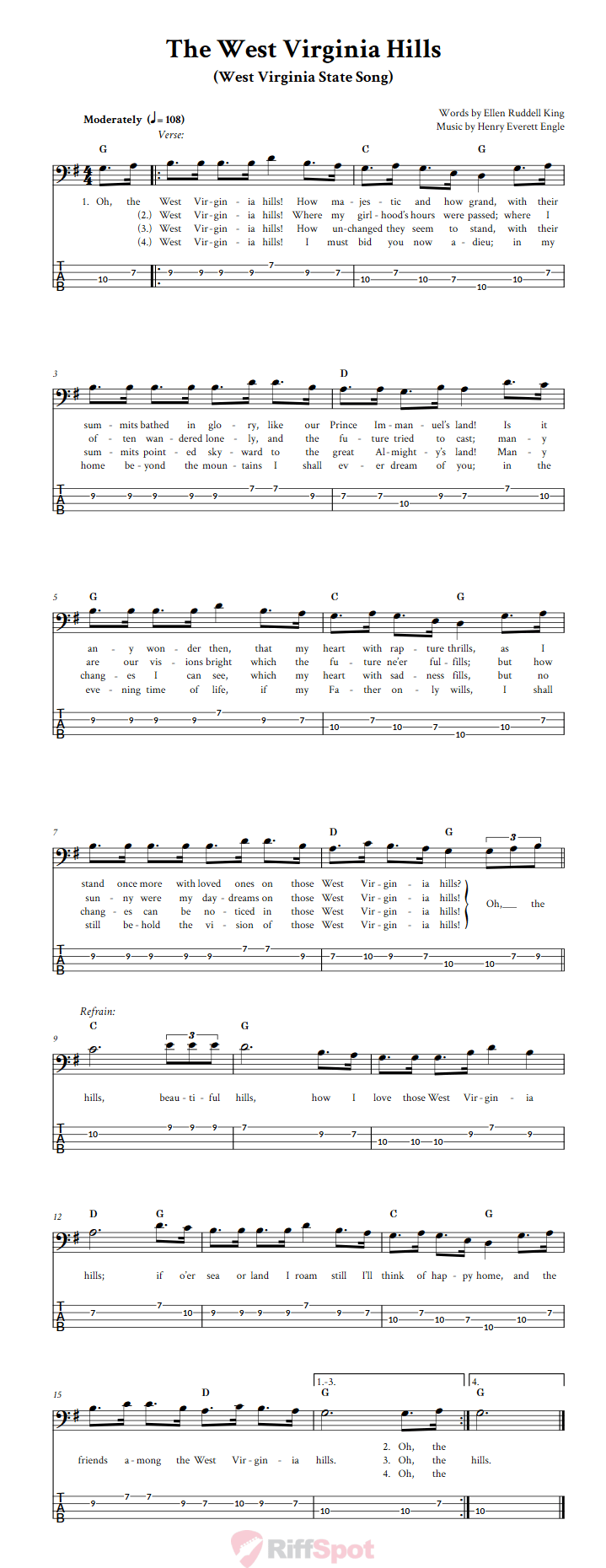 The West Virginia Hills  Bass Guitar Tab