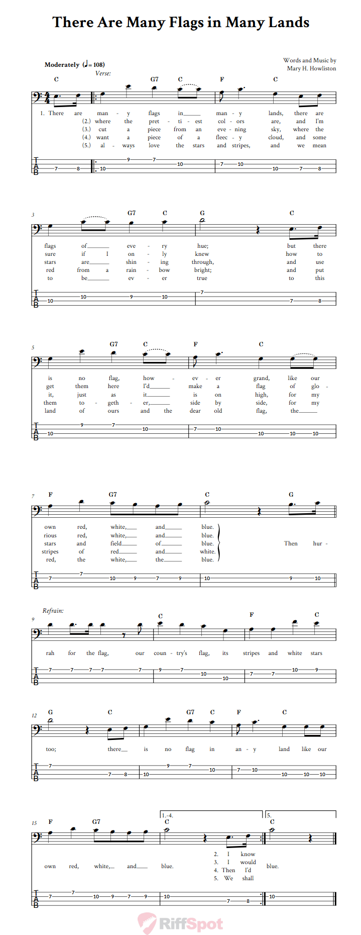 There Are Many Flags in Many Lands  Bass Guitar Tab