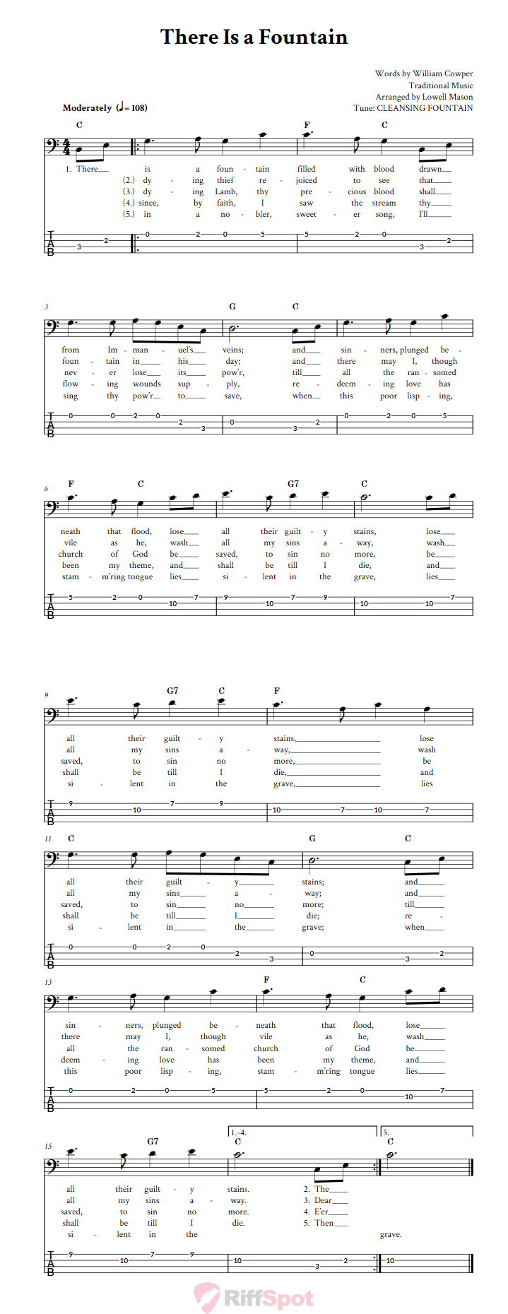 There Is a Fountain  Bass Guitar Tab