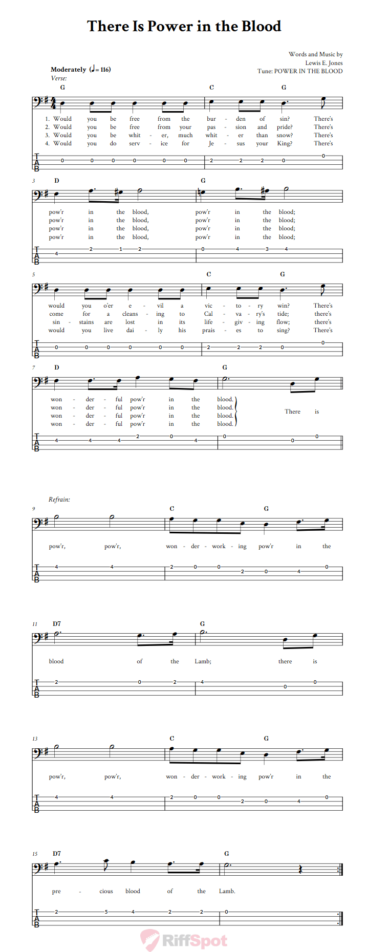 There Is Power in the Blood  Bass Guitar Tab