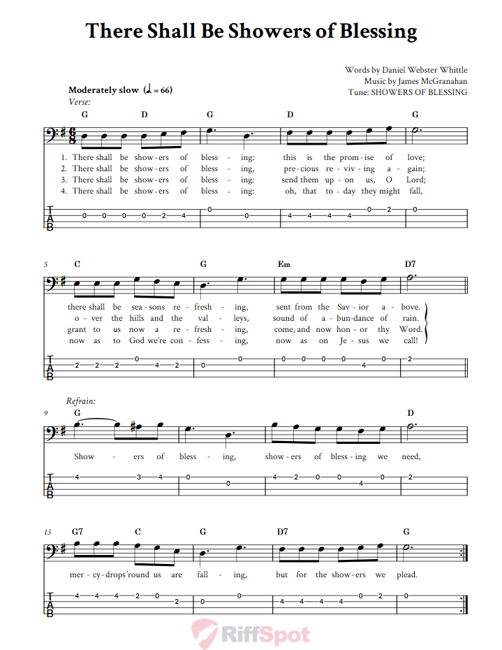 There Shall Be Showers of Blessing  Bass Guitar Tab