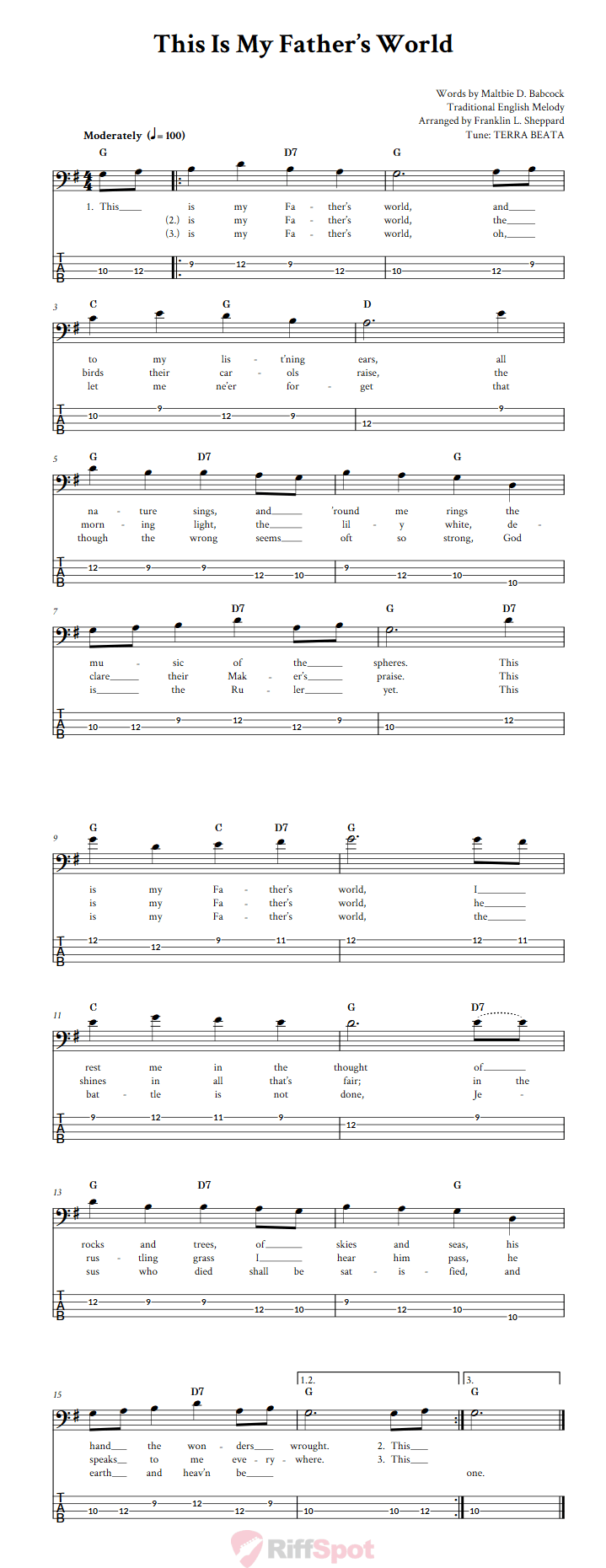 This Is My Father's World  Bass Guitar Tab