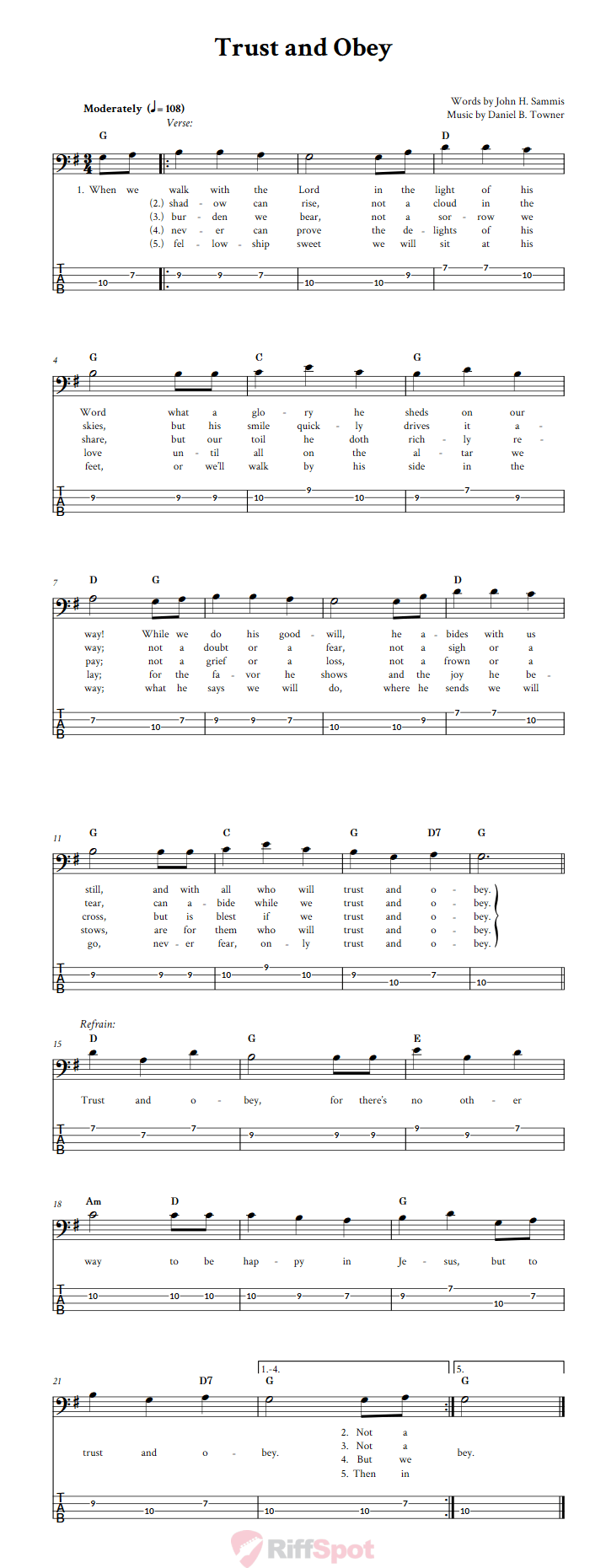 Trust and Obey  Bass Guitar Tab