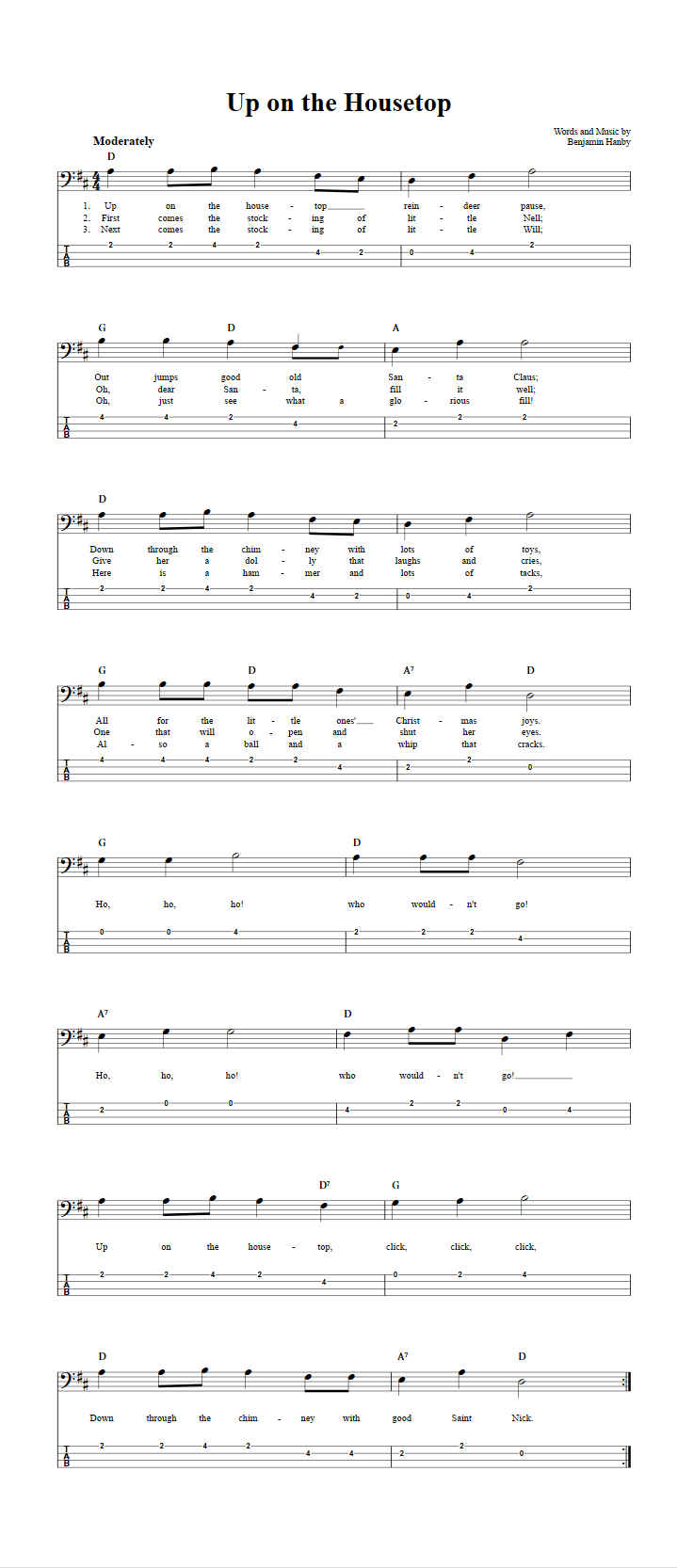 Up on the Housetop  Bass Guitar Tab