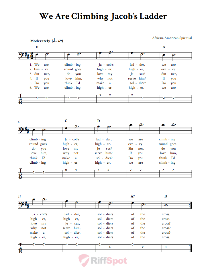 We Are Climbing Jacob's Ladder  Bass Guitar Tab