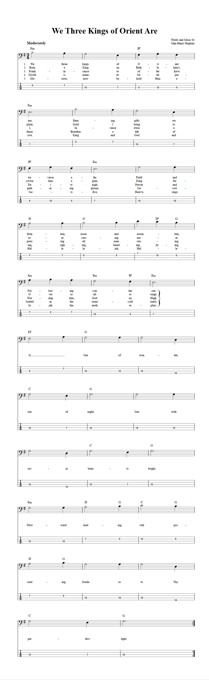 We Three Kings of Orient Are  Bass Guitar Tab