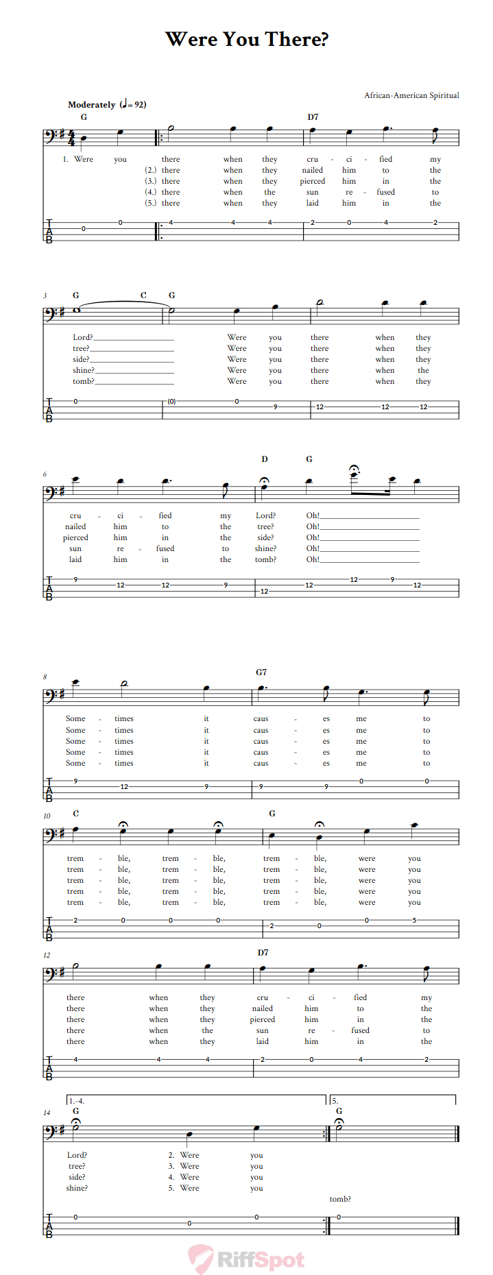 Were You There?  Bass Guitar Tab