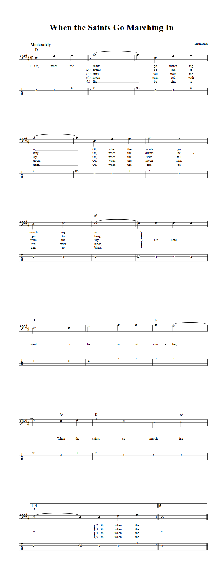 When the Saints Go Marching In  Bass Guitar Tab