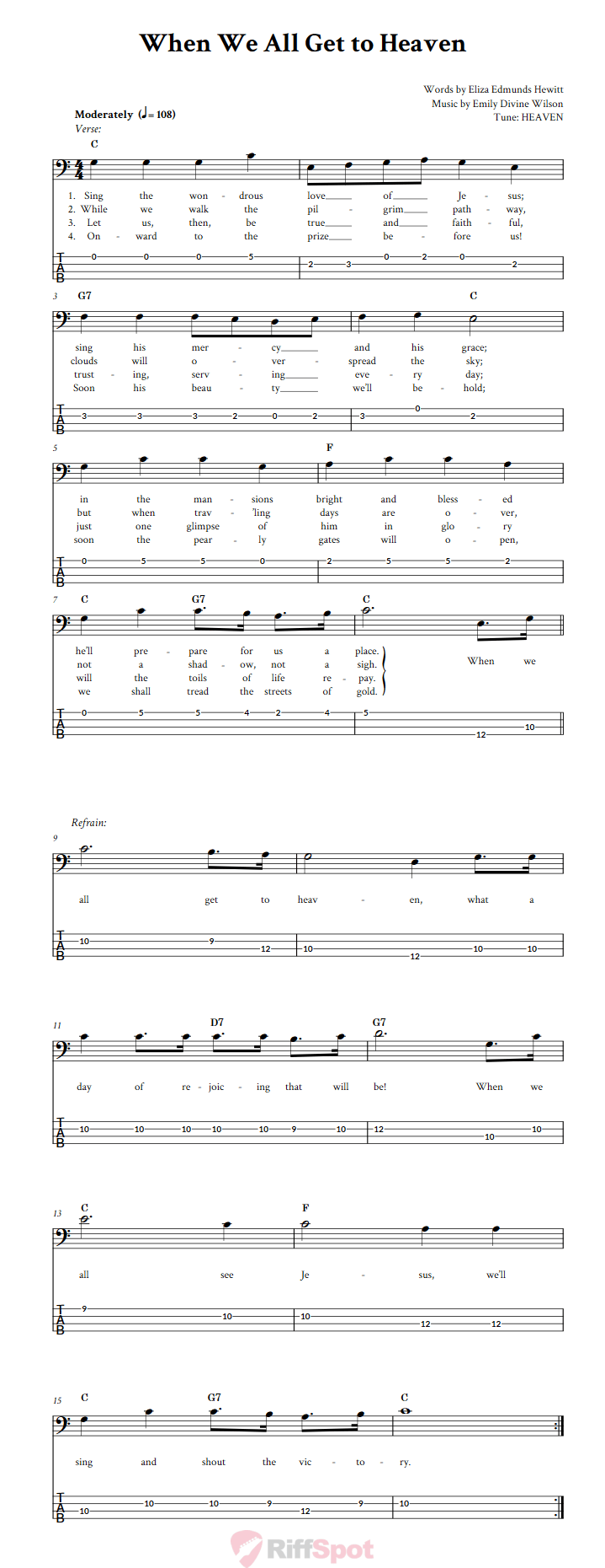 When We All Get to Heaven  Bass Guitar Tab