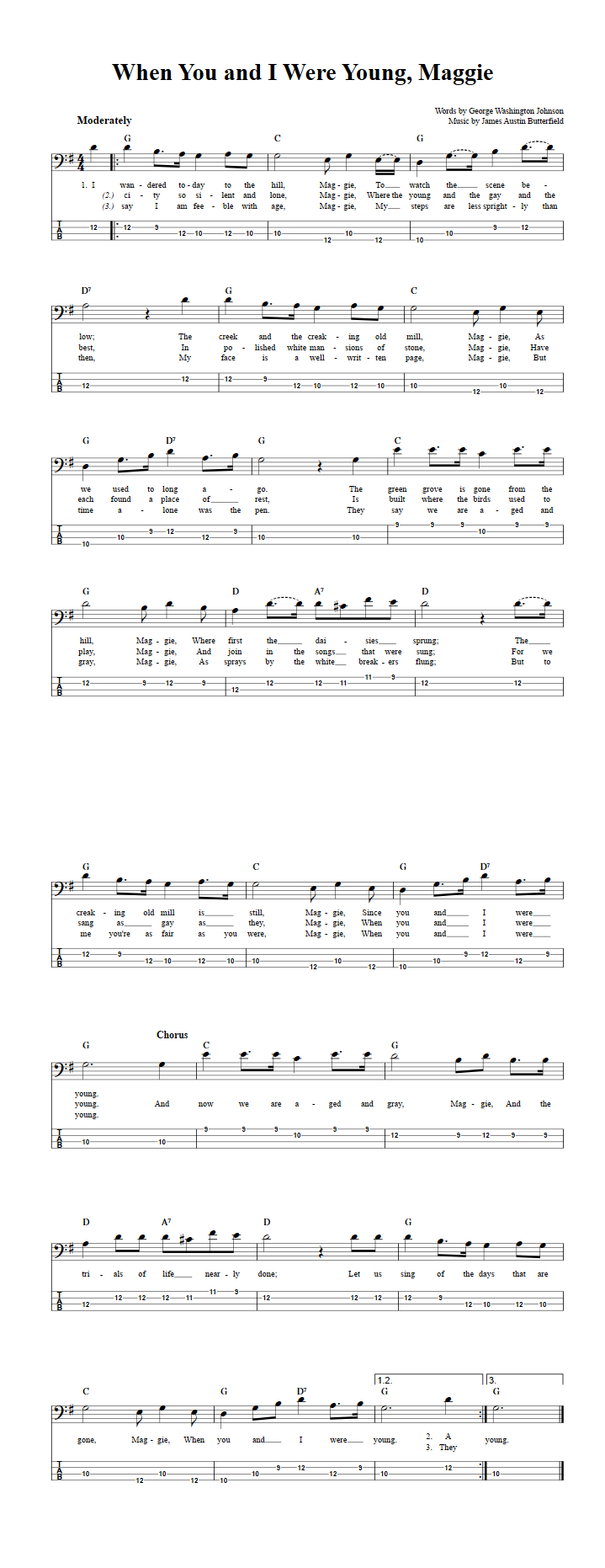 When You and I Were Young, Maggie  Bass Guitar Tab